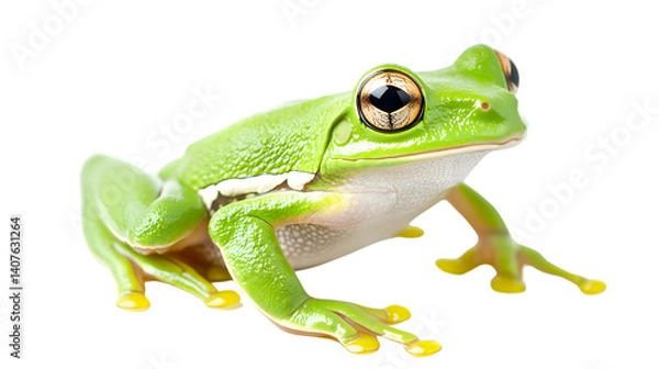 Fototapeta Vibrant Green Tree Frog on White Background - Isolated Transparent Image