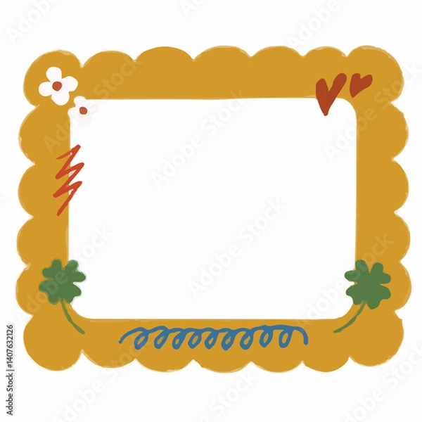 Fototapeta Cute Doodle Frame with Flowers and Leaves – Hand-Drawn Cartoon Style