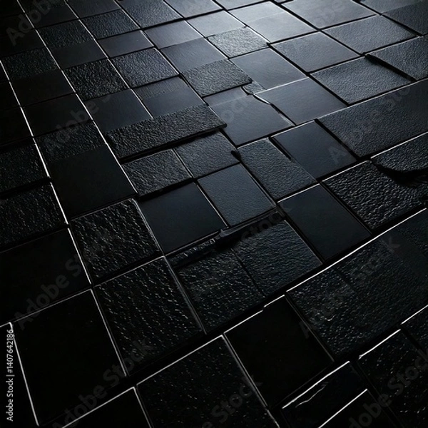Obraz マットな質感の黒タイルを全面に描いた背景