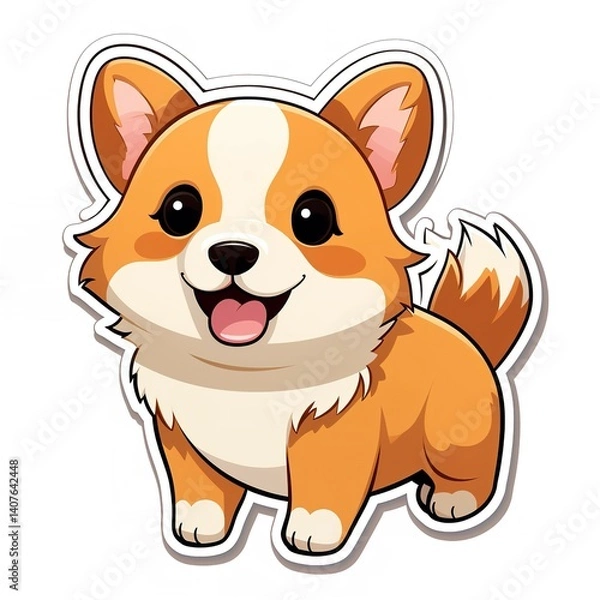 Fototapeta A cheerful, cartoon corgi puppy radiates joy and playful energy with bright, bold colors and a sticker-like design.