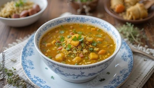 Fototapeta vegetable soup with bread