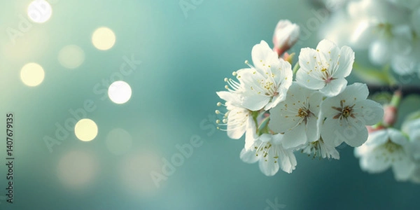 Fototapeta Cherry Blossom Bloom – Soft Blue Bokeh Spring Floral Photography
