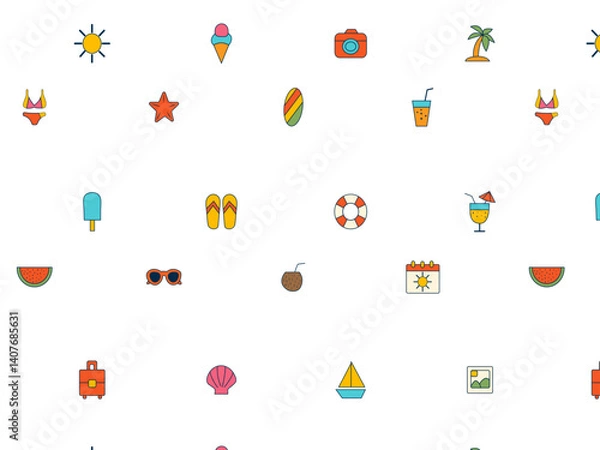 Obraz Summer travel sea pattern in flat design on white background.