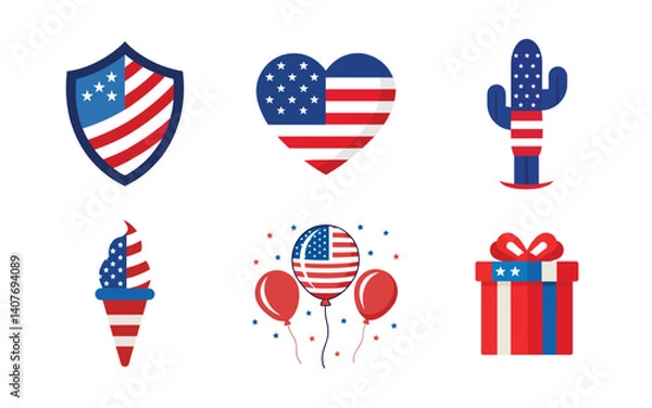 Fototapeta 4th of july vector elements set