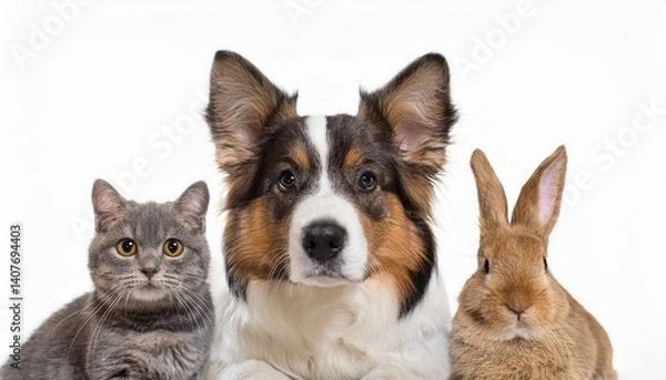 Obraz 仲良く一緒に寝ている子犬と猫とうさぎ（Puppy and cat and rabbit sleeping together）
