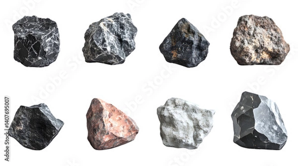 Fototapeta Professional Set of Raw Lithium Ore Isolated on Transparent White Background Image for Adobe Stock Photos