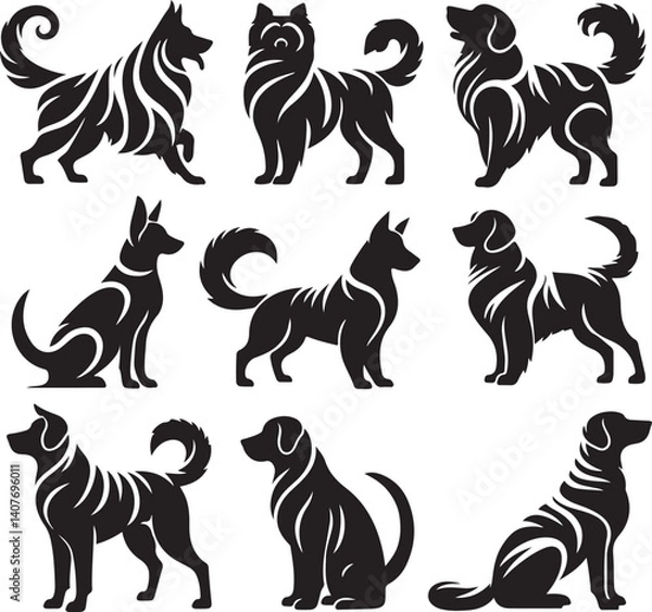 Obraz the set of dog icon silhouette design block and white background.