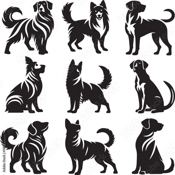 Obraz the set of dog icon silhouette design block and white background.