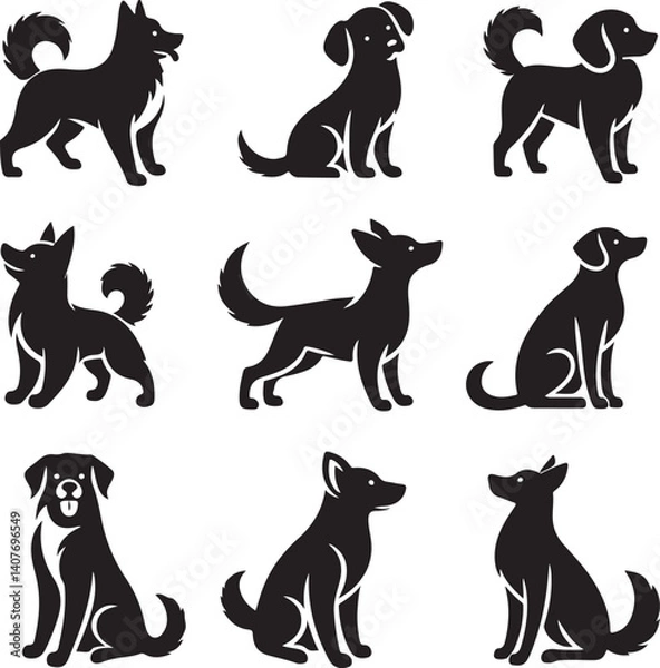 Obraz the set of dog icon silhouette design block and white background.