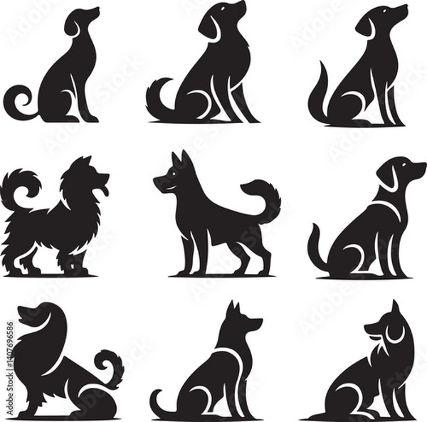 Obraz the set of dog icon silhouette design block and white background.