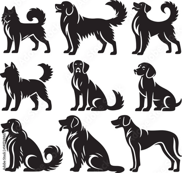 Obraz the set of dog icon silhouette design block and white background.