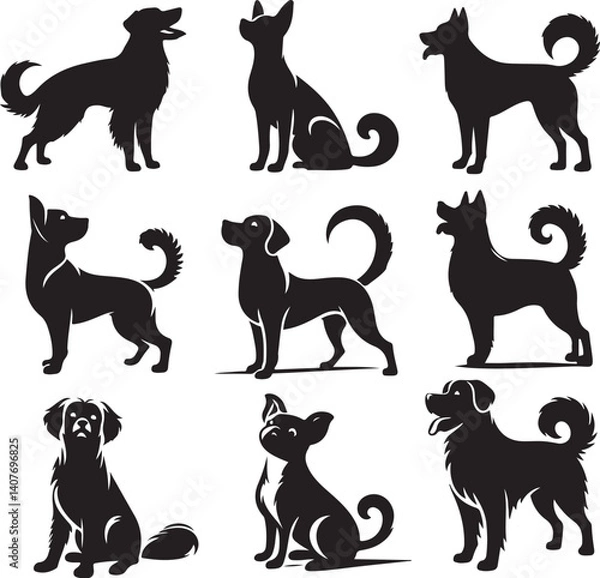 Obraz the set of dog icon silhouette design block and white background.