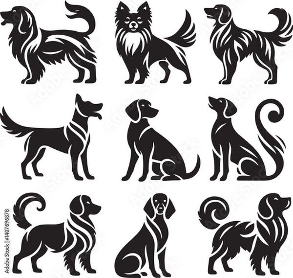 Obraz the set of dog icon silhouette design block and white background.