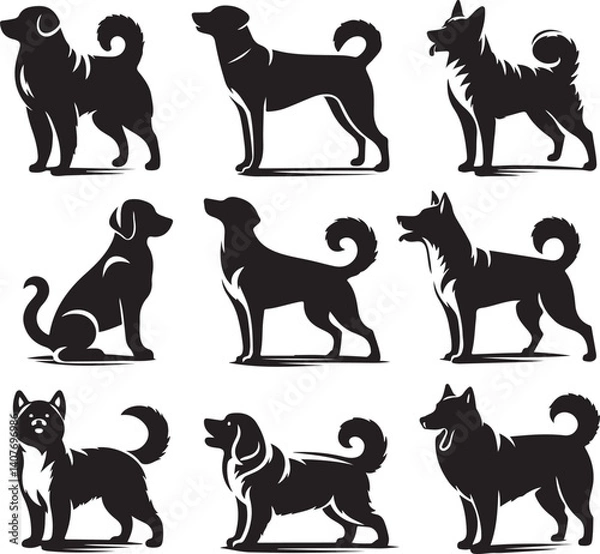 Obraz the set of dog icon silhouette design block and white background.