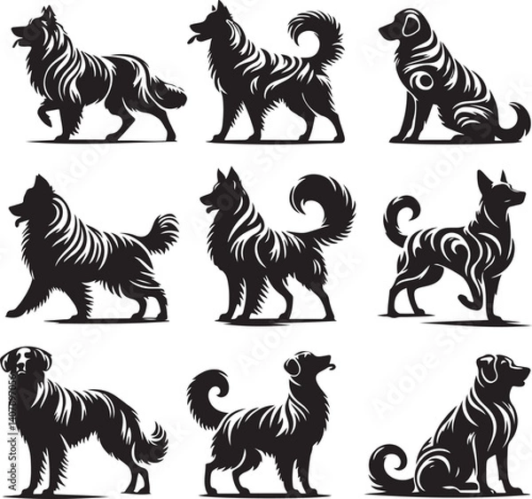 Obraz the set of dog icon silhouette design block and white background.