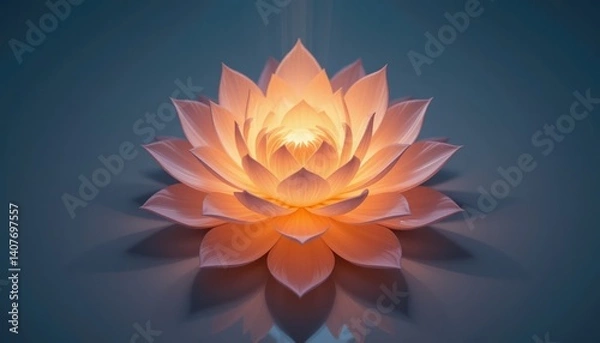 Fototapeta Illuminated lotus flower serene space digital art tranquil environment close-up view spiritual concept for mindfulness