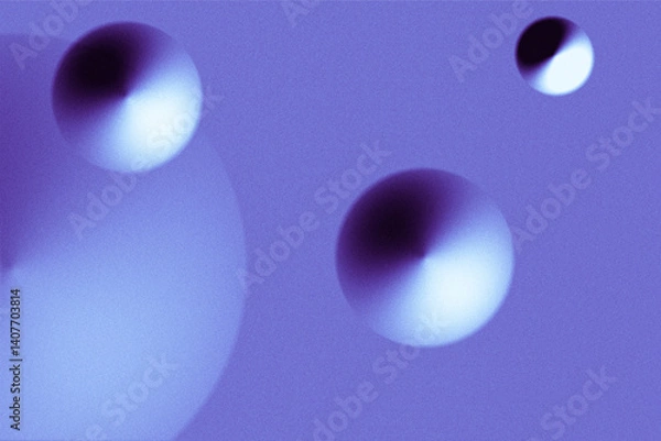 Fototapeta Abstract retro futuristic background 1980s style vintage sci-fi design Flying gradient geometric shapes 3d circles or cones in purple space textured with soft grain 80s aesthetic nostalgia backdrop