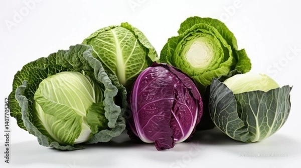 Obraz varieties cabbage white background