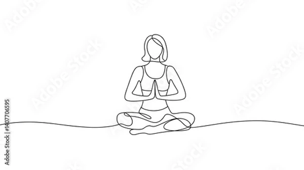 Fototapeta girl in yoga pose simple continuous one line drawing Transparent background PNG image