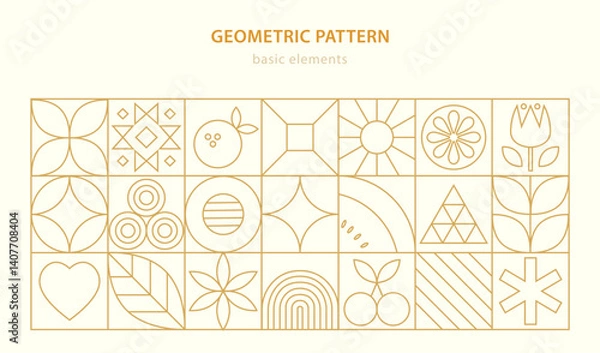 Obraz Geometric food line pattern. Natural flower plant simple shape, abstract eco agriculture concept. Vector minimal banner. Bauhaus style.