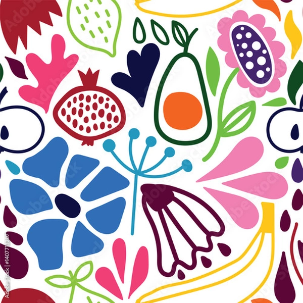 Obraz Vector Seamless Pattern with Fruits and Flowers.
