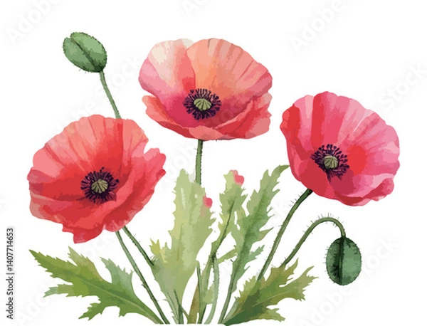 Obraz ポピーの花の水彩風イラスト　生成AI