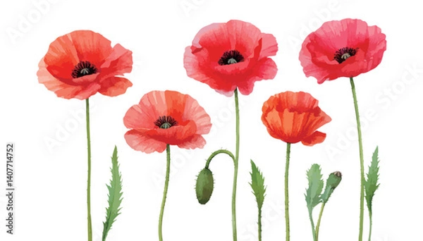 Obraz ポピーの花の水彩風イラスト　生成AI