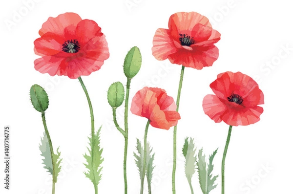 Obraz ポピーの花の水彩風イラスト　生成AI