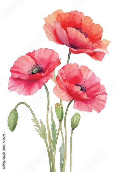 Obraz ポピーの花の水彩風イラスト　生成AI
