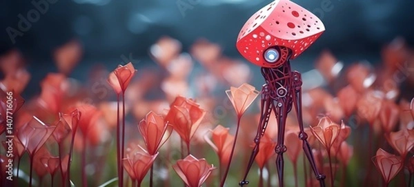 Obraz Paper quilling anthurium Nano Robot full body in a sea of diamonds ,ai generative