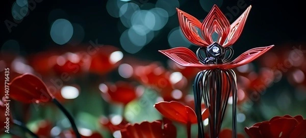 Obraz Paper quilling anthurium Nano Robot full body in a sea of diamonds ,ai generative