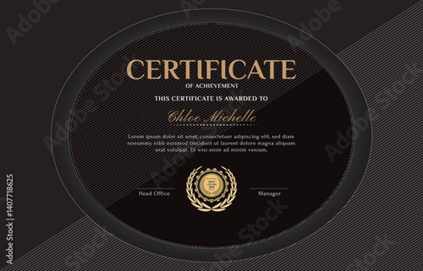 Fototapeta Elegant black and White diploma certificate template with luxury badge and modern line pattern. For award, business, and education needs. Use for print, certificate, diploma, graduation