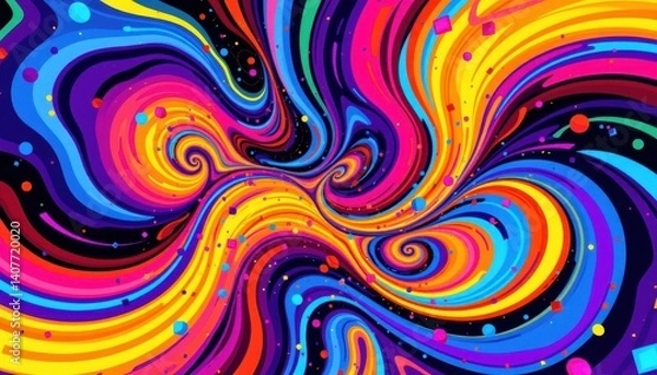 Fototapeta Psychedelic Swirls Generate a vibrant psychedelic pattern with swirling waves and bright contrasting colors, adding playful elements like spirals and dots.