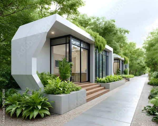 Obraz Modern eco-friendly modular homes nestled in lush greenery