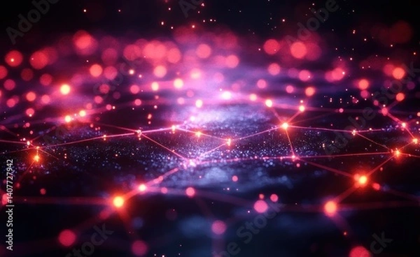 Obraz Futuristic Blockchain Network 3D Illustration with Neural Networks and Artificial Intelligence in Cyberspace