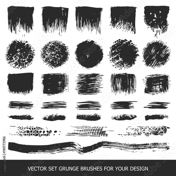 Fototapeta Painted grunge stripes set. Black labels, paint texture. Brush strokes vector. Background handmade design elements.