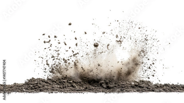 Fototapeta Exploding Dry Soil on White Background for Creative Designs and Concepts