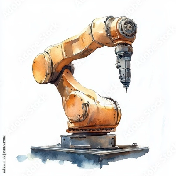 Obraz Yellow Robotic Arm Watercolor Painting Industrial Automation Technology