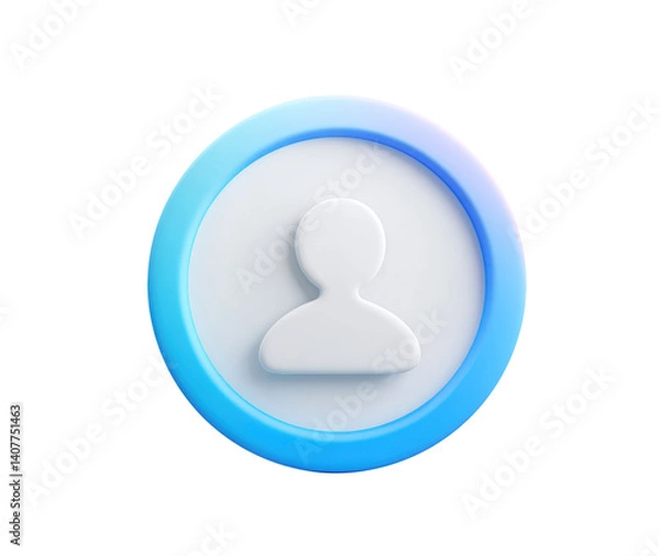 Fototapeta Blue circular icon representing a user profile or account on a transparent background, cut out