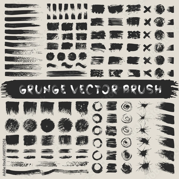 Fototapeta Grunge stripes mega set. Black labels, paint texture. Brush strokes vector. Background handmade design elements.