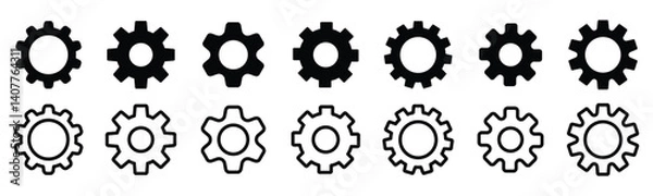 Fototapeta Gear setting icon set, containing Cog wheel, Gear wheel symbol, Vector illustration.