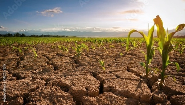 Fototapeta drought in cultivated corn maize crop field