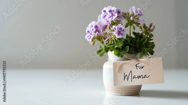 Fototapeta Blumentopf mit Aufschrift „Für Mama“ als liebevolles Muttertagsgeschenk. Künstliche Intelligenz KI