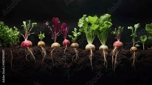 Obraz Time Lapse Cross Section of Growing Root Vegetable Display
