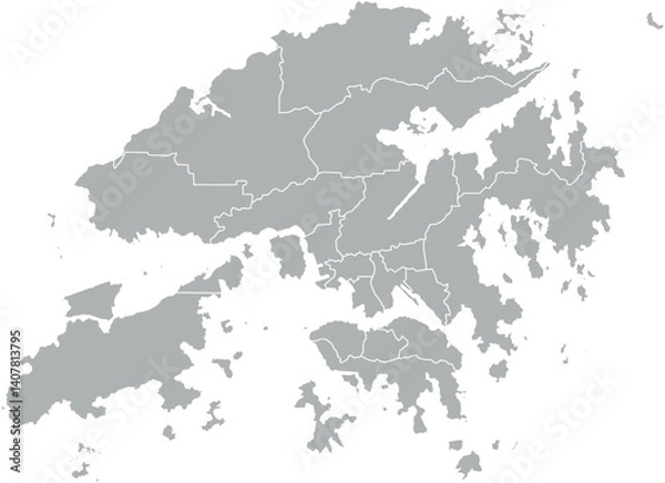 Fototapeta Vector map of Hong Kong in gray with white borders of administrative districts. Minimalist political subdivision map.

