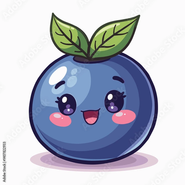 Obraz Cute cartoon blueberry with leaves smiling brightly  