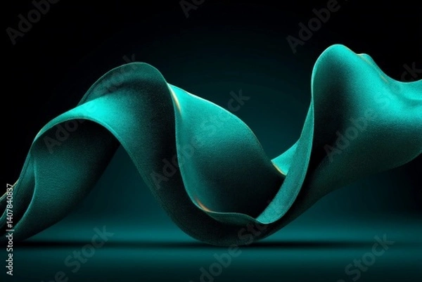 Fototapeta Fluid teal fabric undulating gracefully against a dark background creates a captivating visual effect