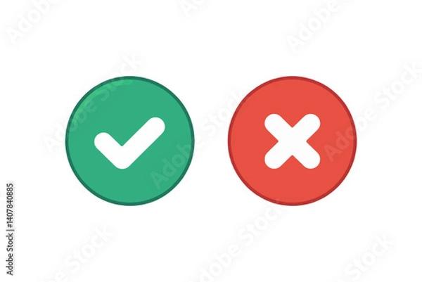 Fototapeta A pair of circular icons are shown, one with a green check mark and the other with a red X