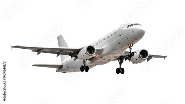 Fototapeta Soaring Sky: A modern passenger airplane gracefully takes flight against a background, showcasing the sleek lines and power of aviation in a dynamic, inspiring image.