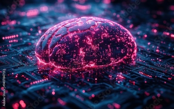 Obraz Futuristic Medical Brain Scan Interface with Digital Brain Analysis and AI Neurology Elements